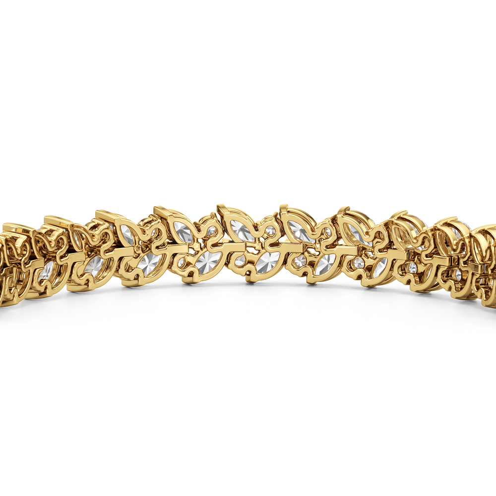 Woven Round and Marquise Tennis Bracelet with Lab Cut Diamond in 14KT Yellow Gold view 7
