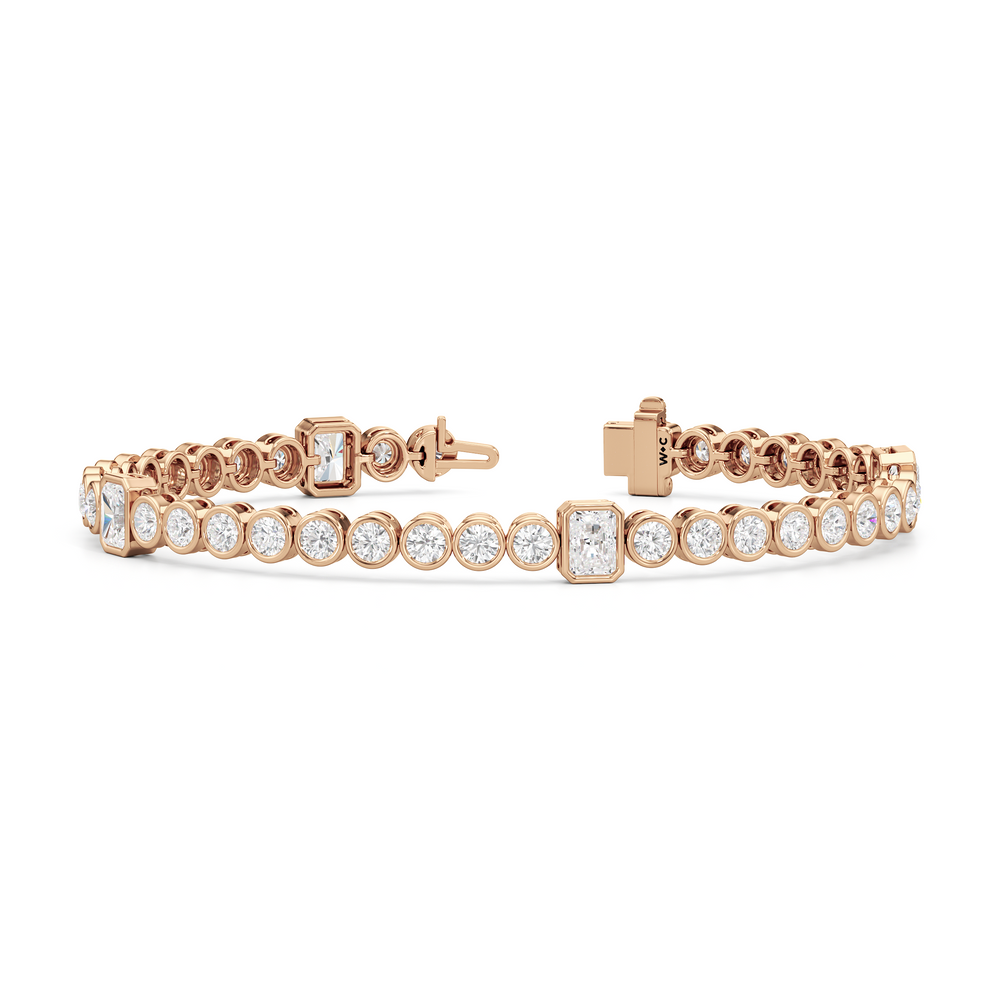 Stationed Radiant Bezel Set Tennis Bracelet with Lab Cut Diamond in 14KT Rose Gold view 2
