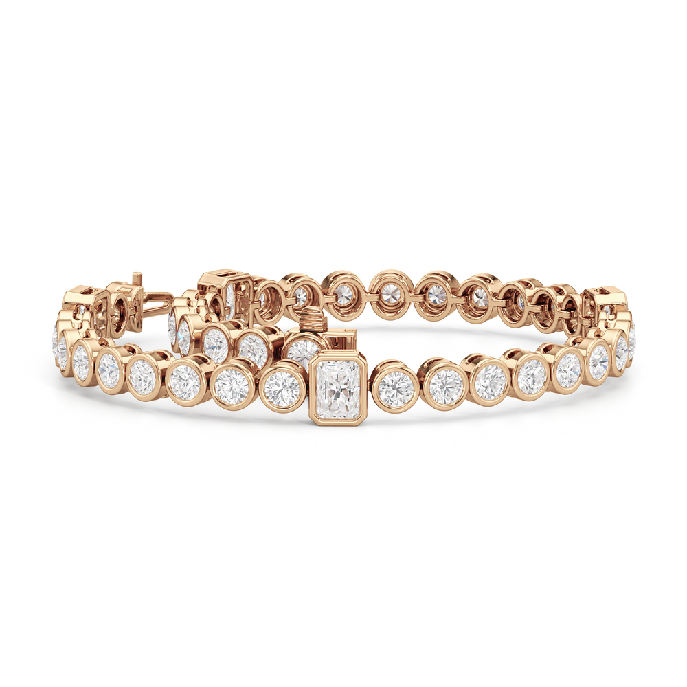 Stationed Radiant Bezel Set Tennis Bracelet with Lab Cut Diamond in 14KT Rose Gold view 3
