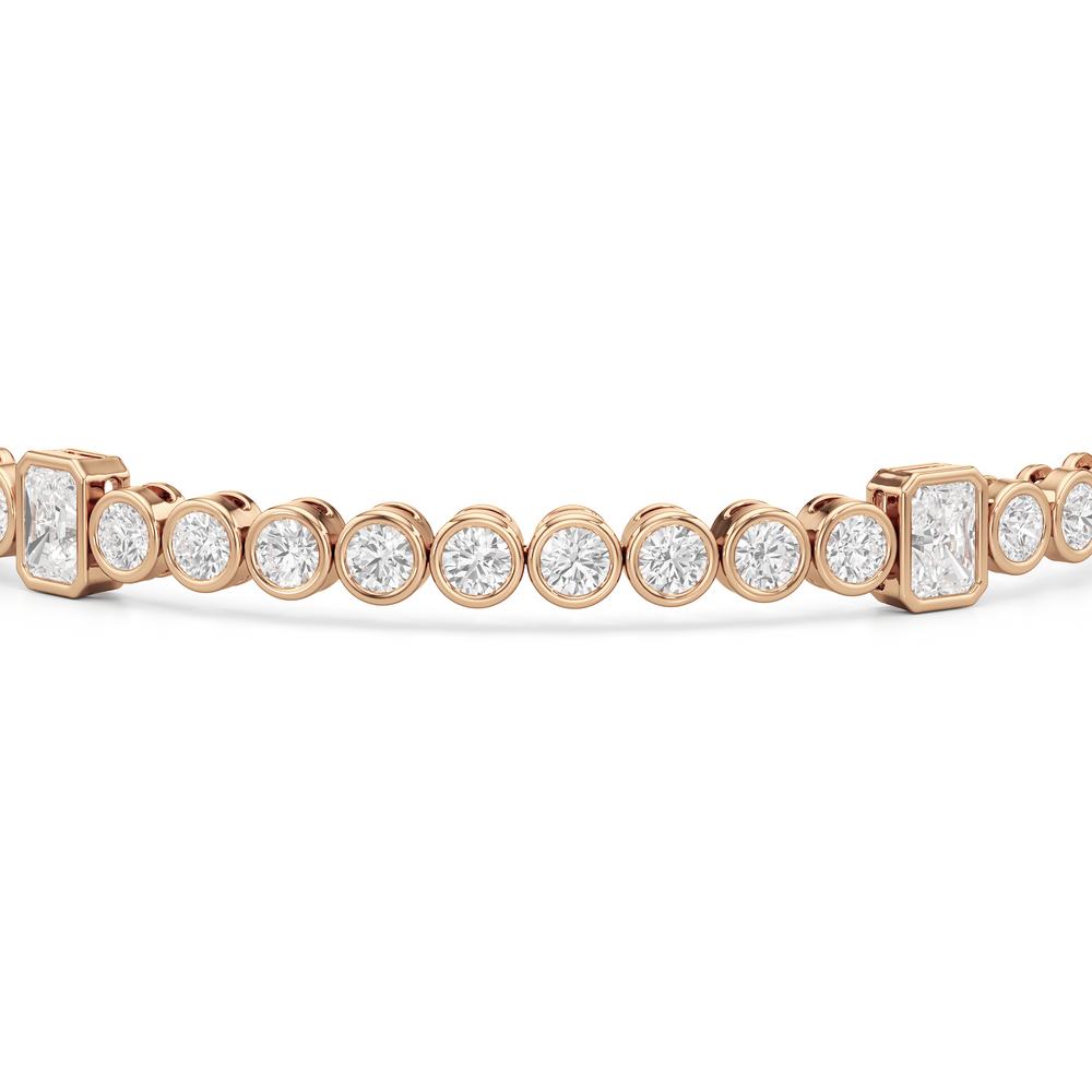 Stationed Radiant Bezel Set Tennis Bracelet with Lab Cut Diamond in 14KT Rose Gold view 6
