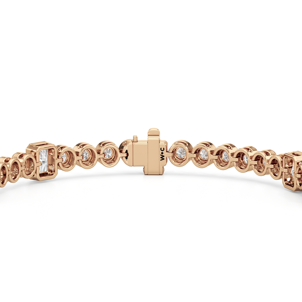 Stationed Radiant Bezel Set Tennis Bracelet with Lab Cut Diamond in 14KT Rose Gold view 7
