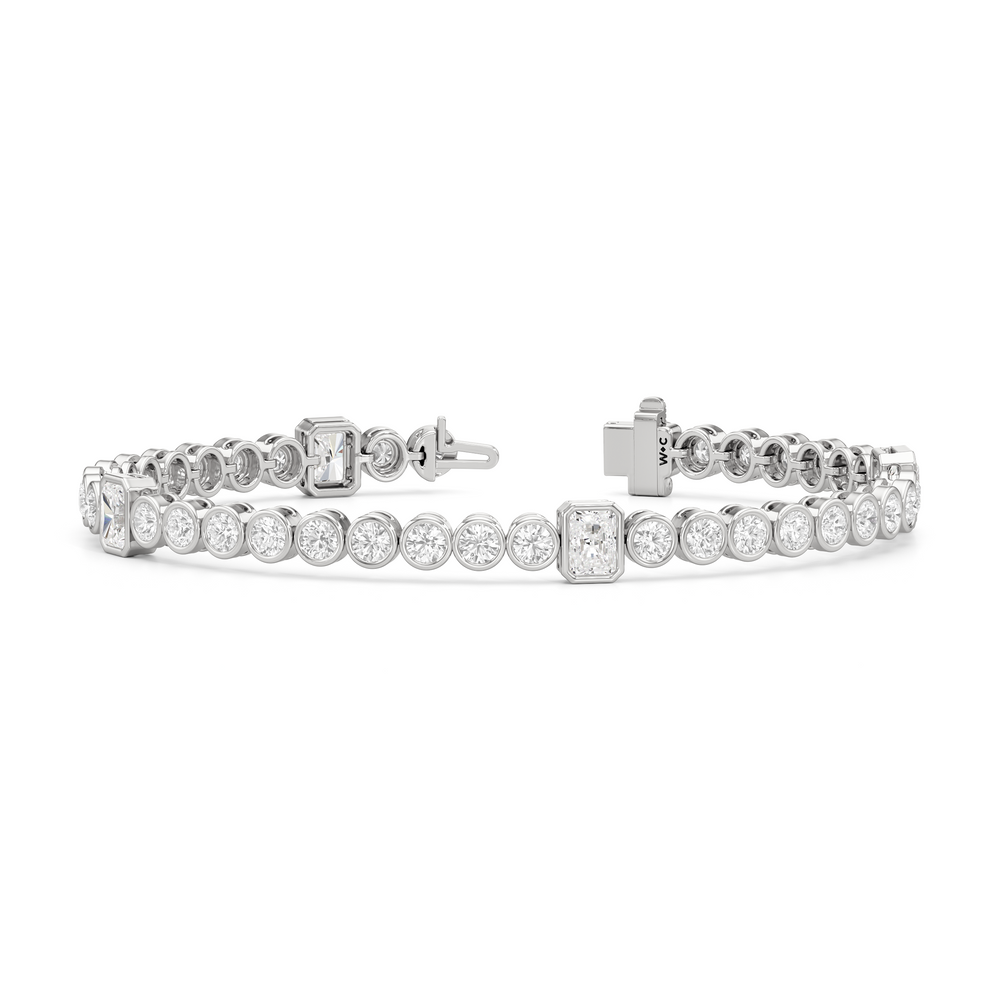 Stationed Radiant Bezel Set Tennis Bracelet with Lab Cut Diamond in 14KT White Gold view 2

