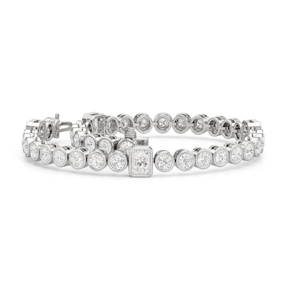 Stationed Radiant Bezel Set Tennis Bracelet with Lab Cut Diamond in 14KT White Gold view 3
