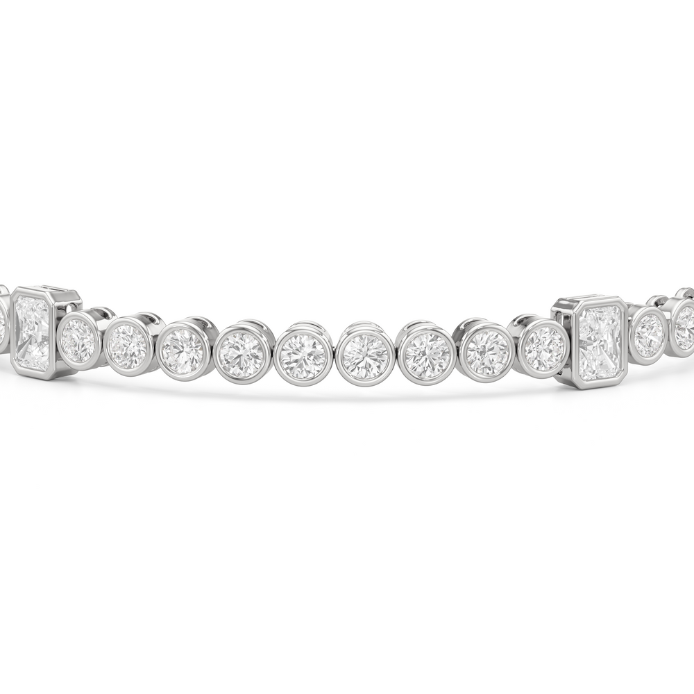 Stationed Radiant Bezel Set Tennis Bracelet with Lab Cut Diamond in 14KT White Gold view 6

