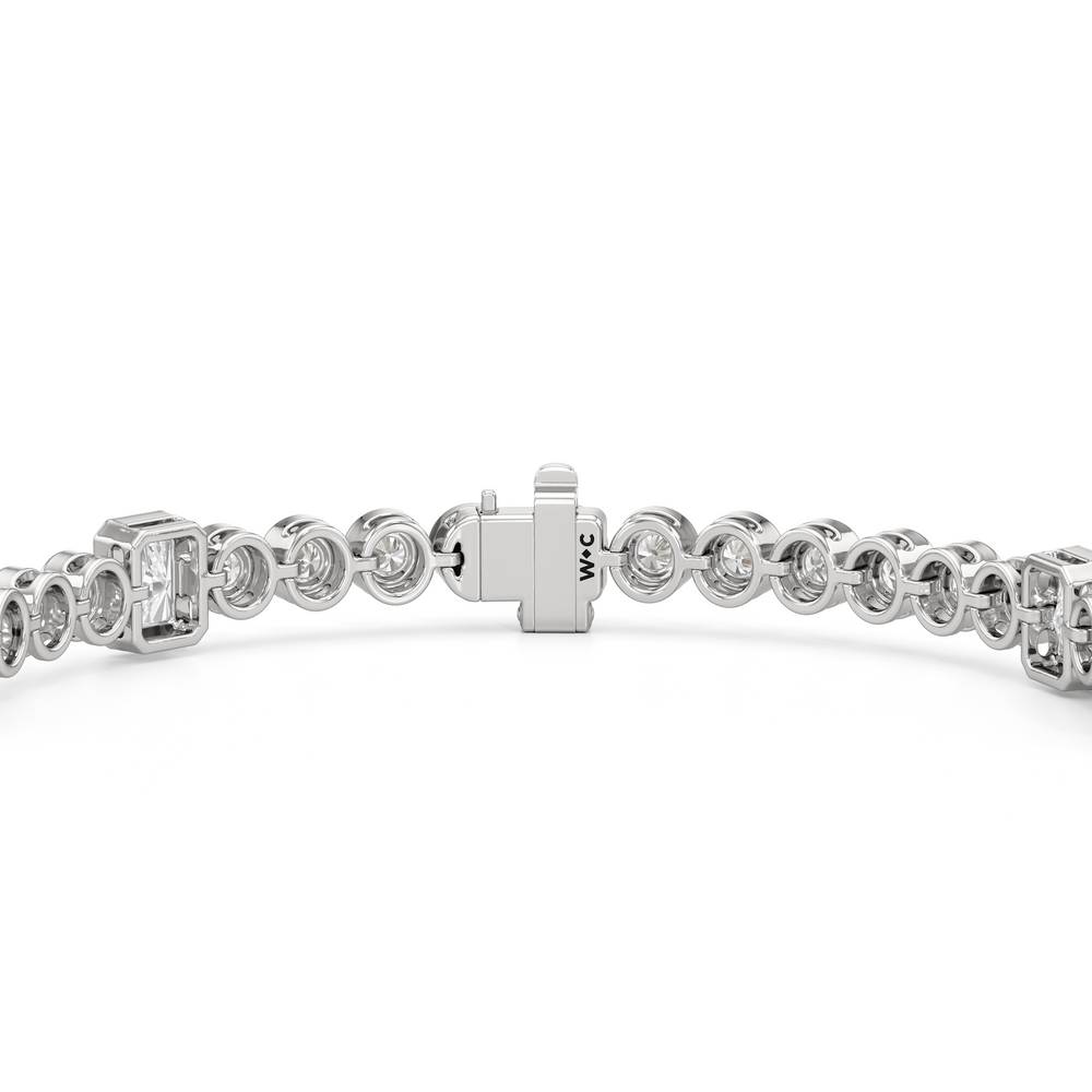 Stationed Radiant Bezel Set Tennis Bracelet with Lab Cut Diamond in 14KT White Gold view 7
