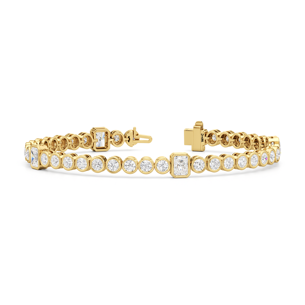 Stationed Radiant Bezel Set Tennis Bracelet with Lab Cut Diamond in 14KT Yellow Gold view 2
