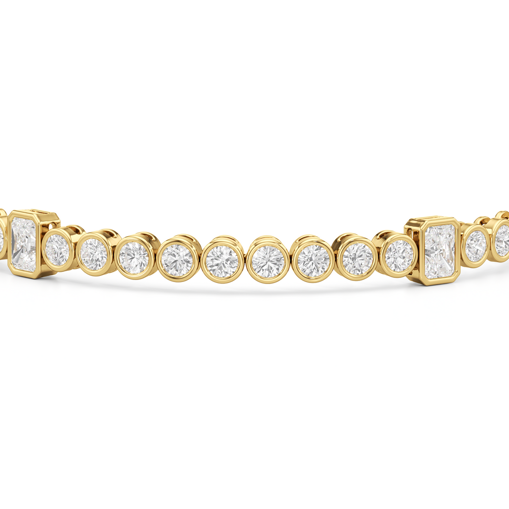 Stationed Radiant Bezel Set Tennis Bracelet with Lab Cut Diamond in 14KT Yellow Gold view 6

