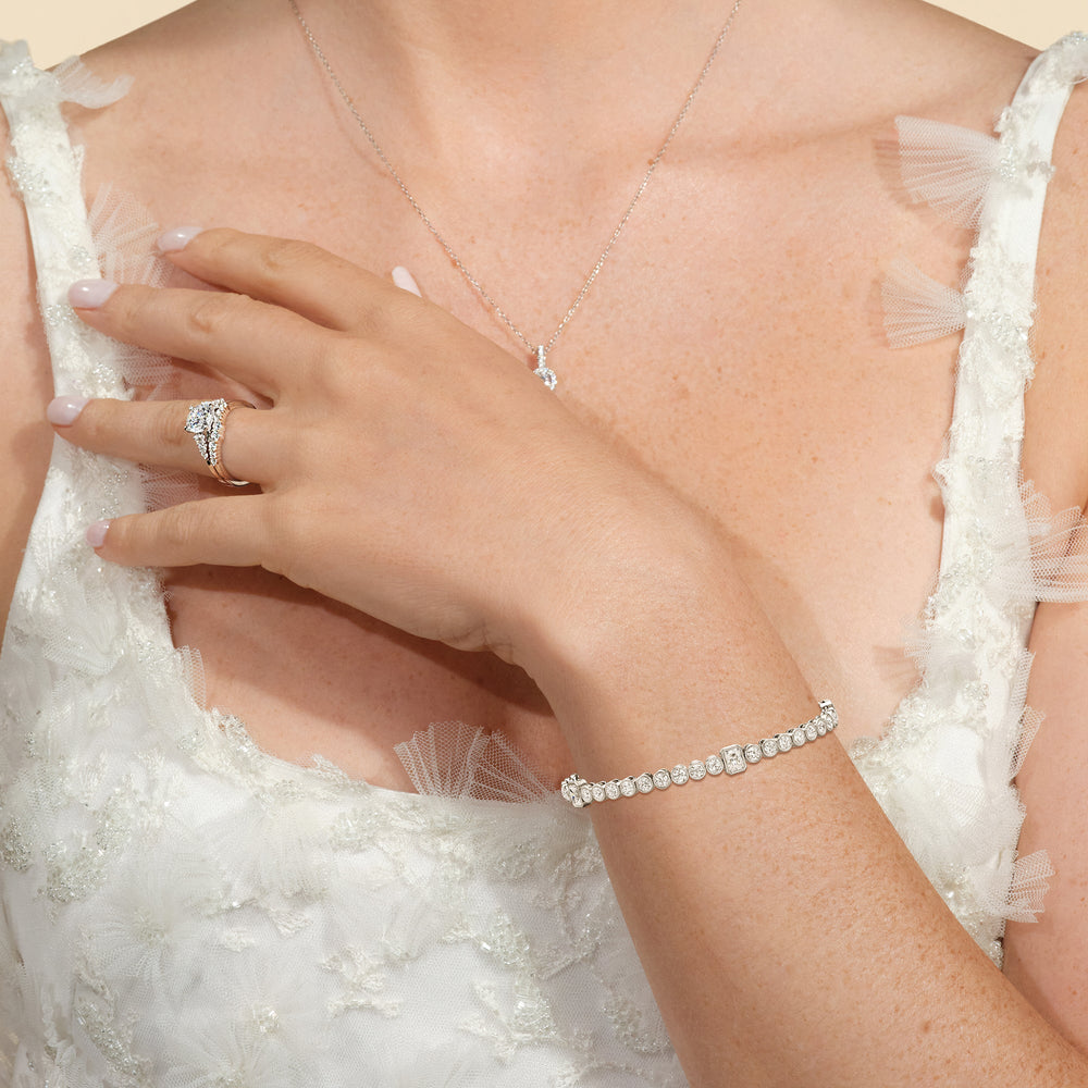 Stationed Radiant Bezel Set Tennis Bracelet with Lab Cut Diamond in 14KT Rose Gold view 4
