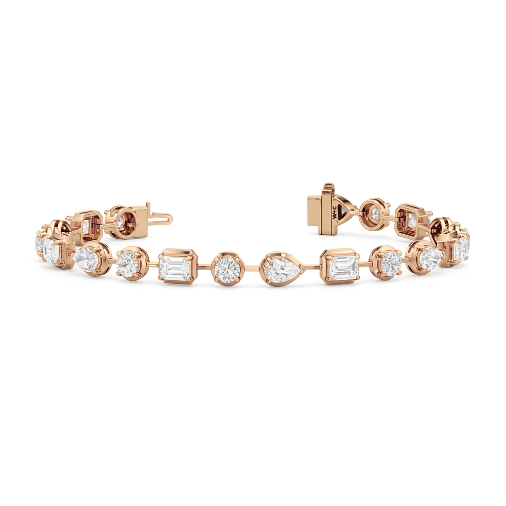 Linear Round, Oval and Emerald Bezel Set Tennis Bracelet with Lab Cut Diamond in 14KT Rose Gold view 2
