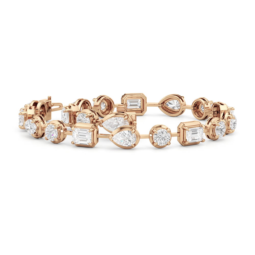 Linear Round, Oval and Emerald Bezel Set Tennis Bracelet with Lab Cut Diamond in 14KT Rose Gold view 3
