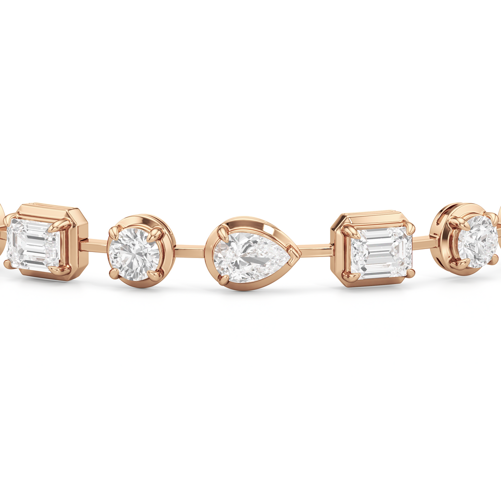 Linear Round, Oval and Emerald Bezel Set Tennis Bracelet with Lab Cut Diamond in 14KT Rose Gold view 6
