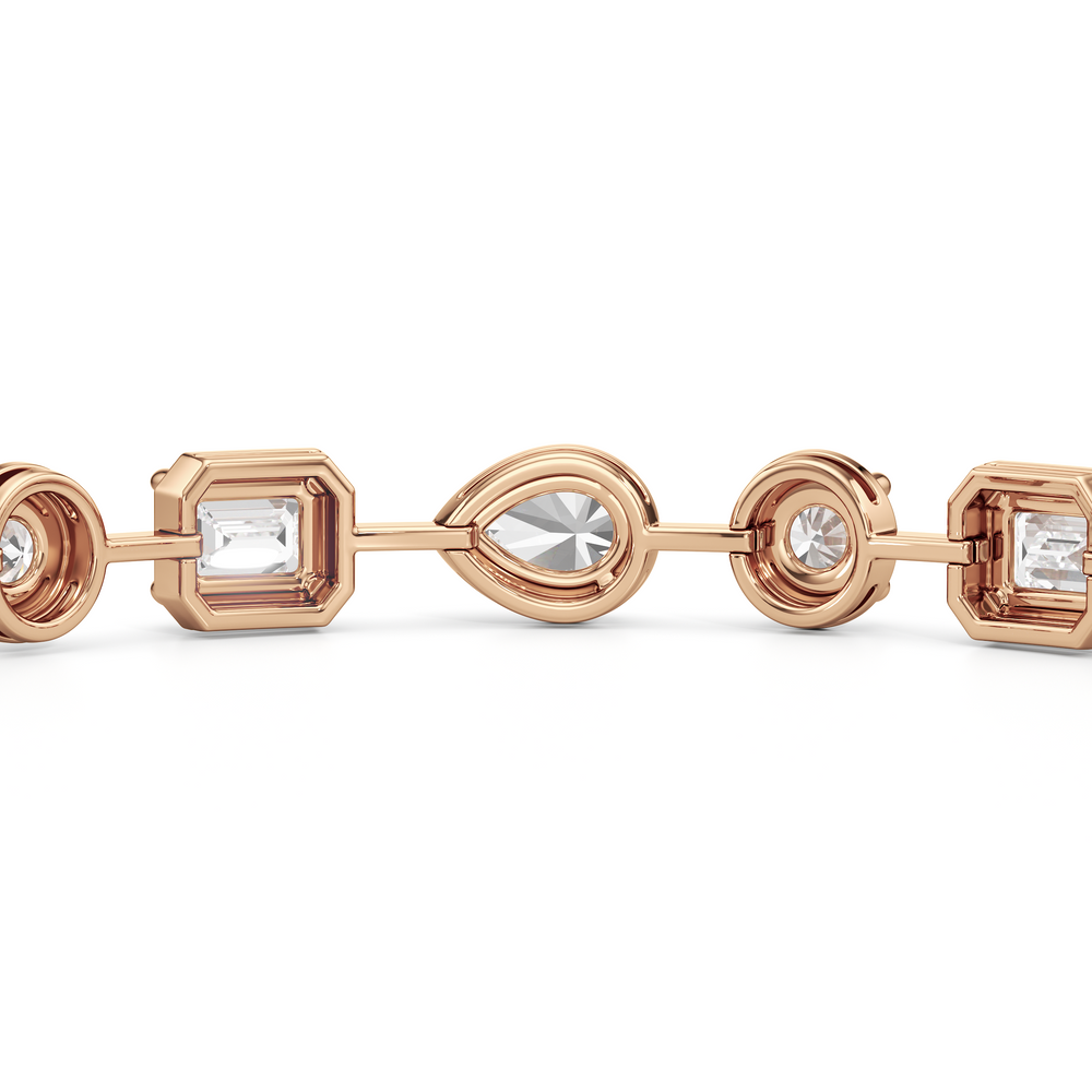Linear Round, Oval and Emerald Bezel Set Tennis Bracelet with Lab Cut Diamond in 14KT Rose Gold view 8

