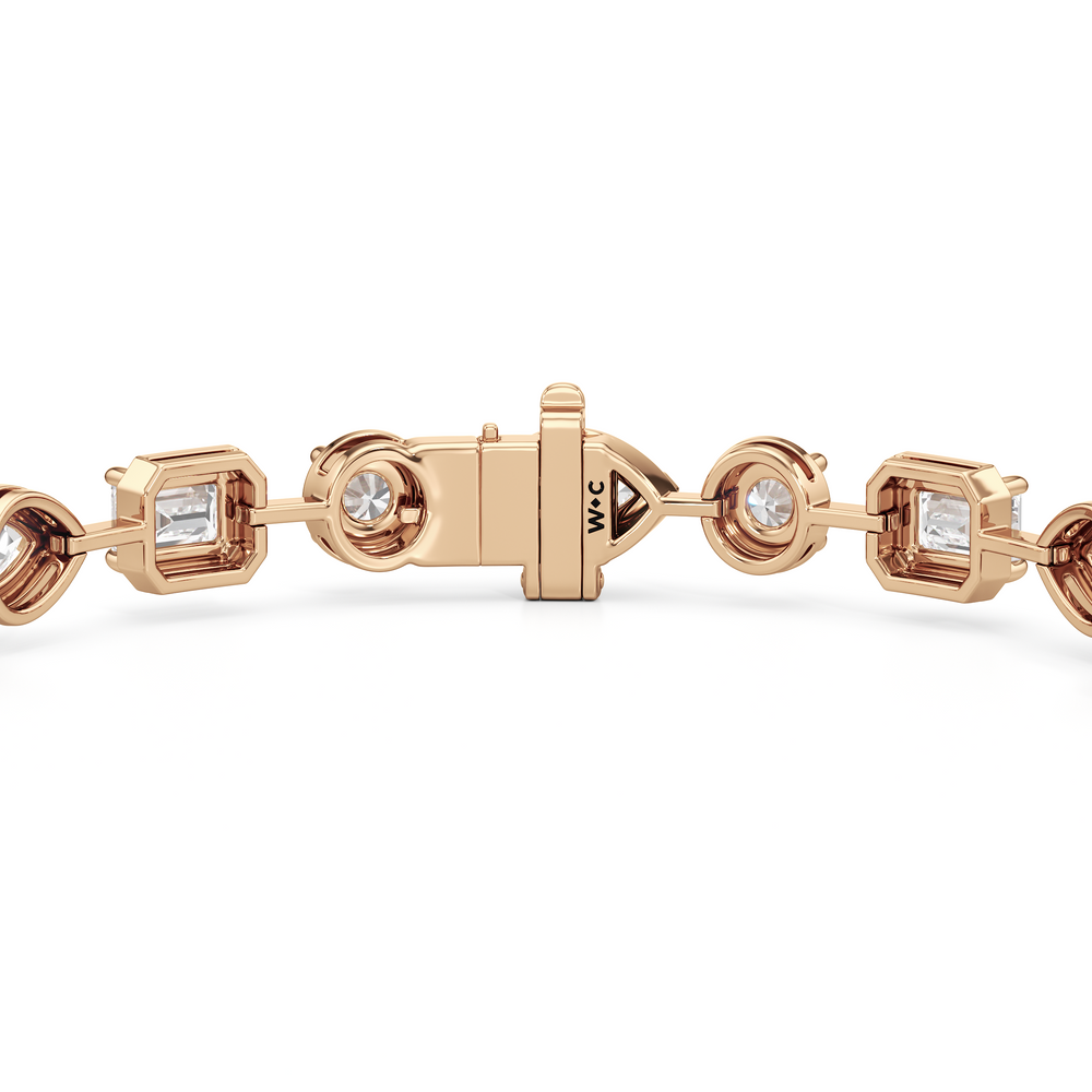 Linear Round, Oval and Emerald Bezel Set Tennis Bracelet with Lab Cut Diamond in 14KT Rose Gold view 7
