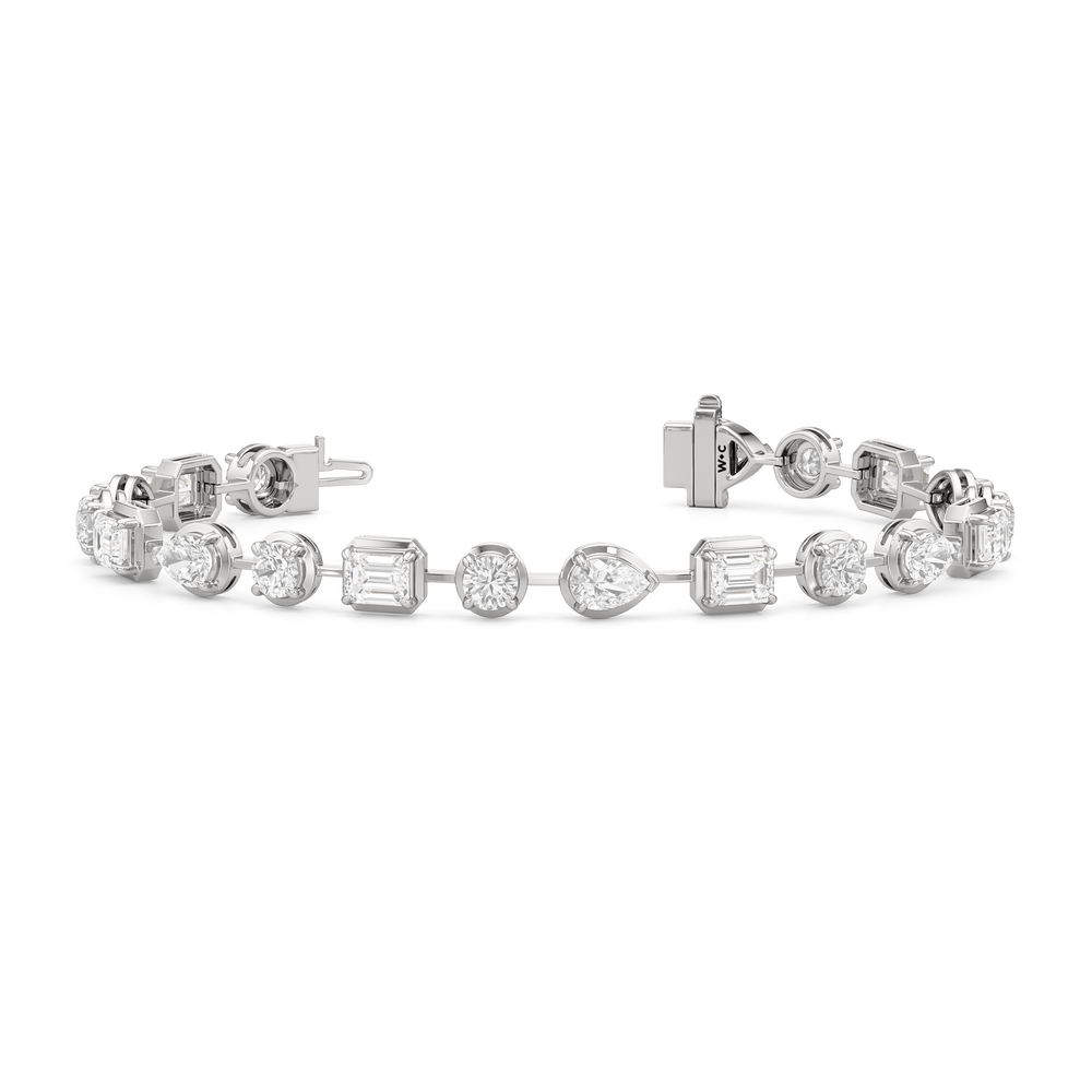 Linear Round, Oval and Emerald Bezel Set Tennis Bracelet with Lab Cut Diamond in 14KT White Gold view 2
