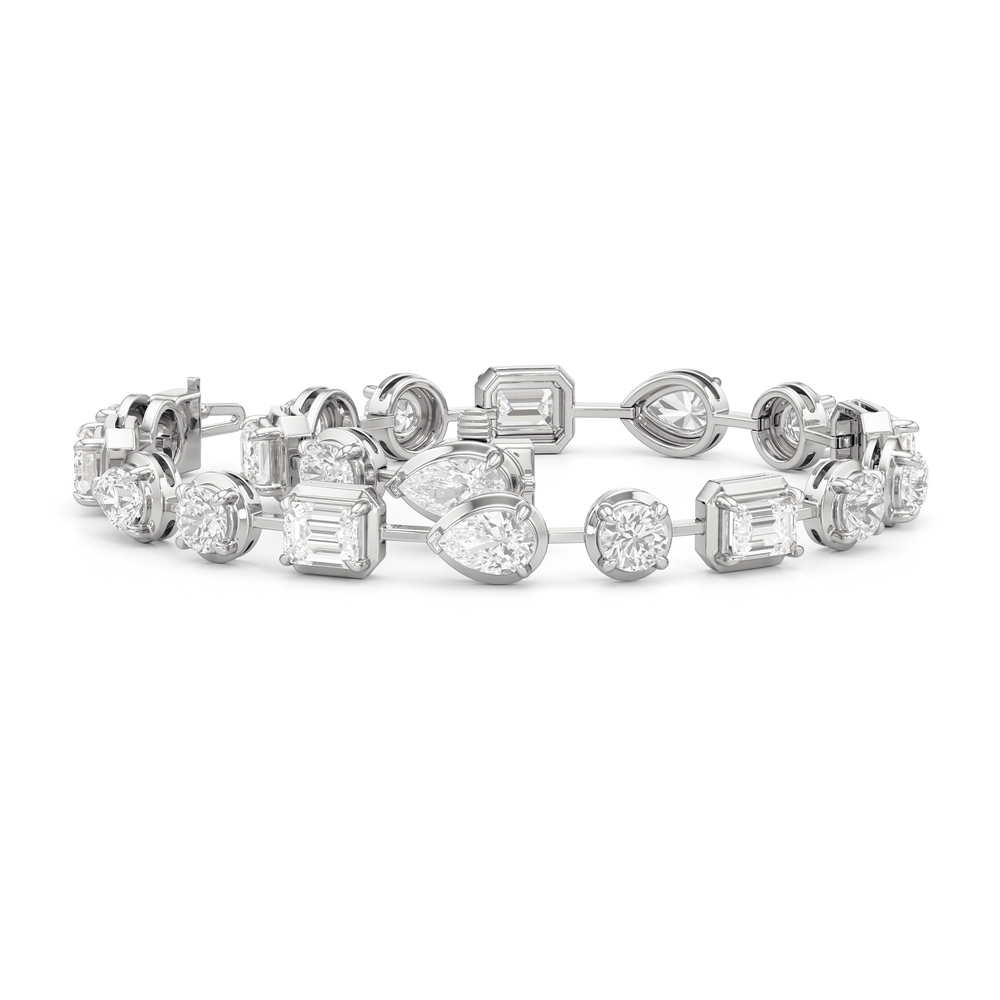 Linear Round, Oval and Emerald Bezel Set Tennis Bracelet with Lab Cut Diamond in 14KT White Gold view 3

