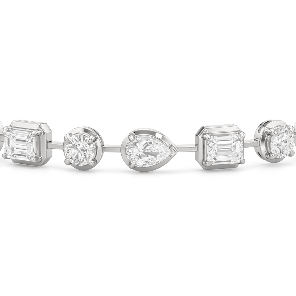 Linear Round, Oval and Emerald Bezel Set Tennis Bracelet with Lab Cut Diamond in 14KT White Gold view 6
