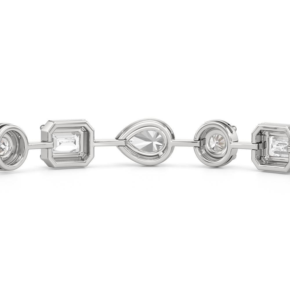 Linear Round, Oval and Emerald Bezel Set Tennis Bracelet with Lab Cut Diamond in 14KT White Gold view 8
