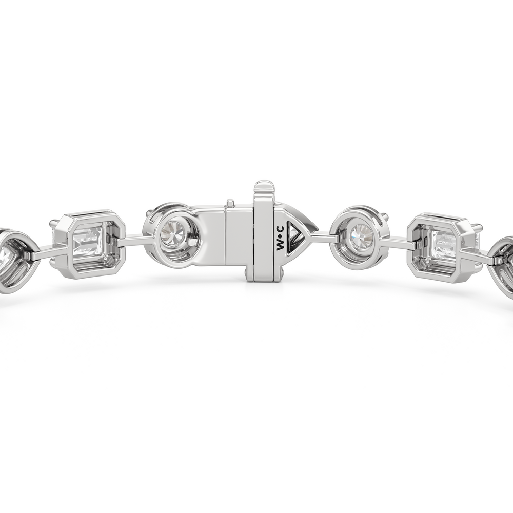 Linear Round, Oval and Emerald Bezel Set Tennis Bracelet with Lab Cut Diamond in 14KT White Gold view 7
