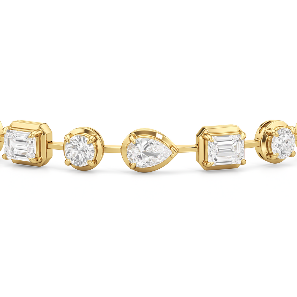 Linear Round, Oval and Emerald Bezel Set Tennis Bracelet with Lab Cut Diamond in 14KT Yellow Gold view 6
