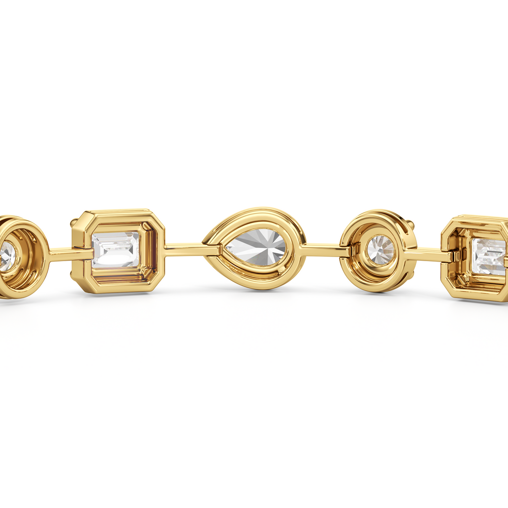 Linear Round, Oval and Emerald Bezel Set Tennis Bracelet with Lab Cut Diamond in 14KT Yellow Gold view 8

