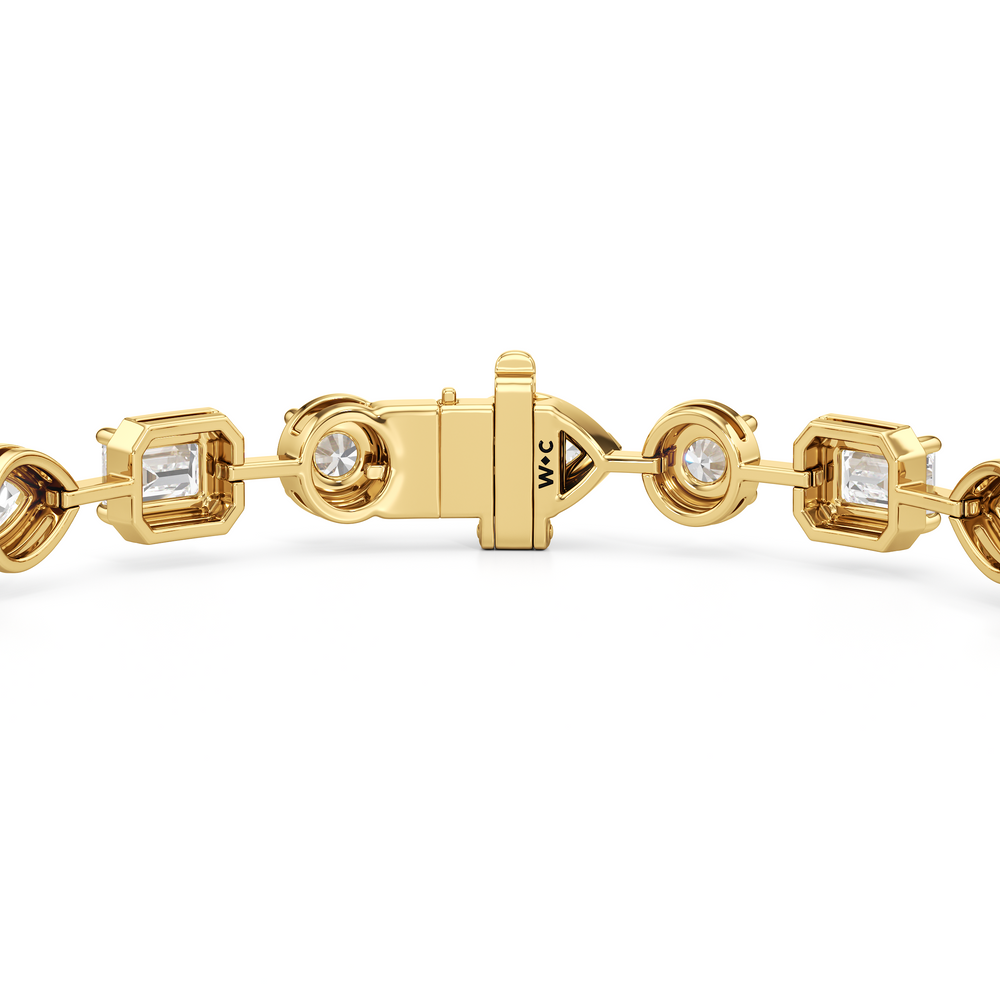 Linear Round, Oval and Emerald Bezel Set Tennis Bracelet with Lab Cut Diamond in 14KT Yellow Gold view 7
