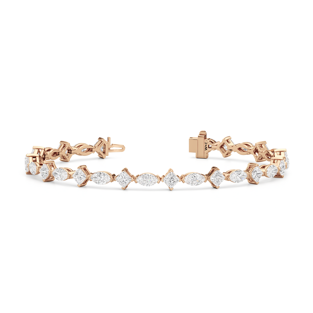 Alternating Marquise and Princess Tennis Bracelet with Lab Cut Diamond in 14KT Rose Gold view 2
