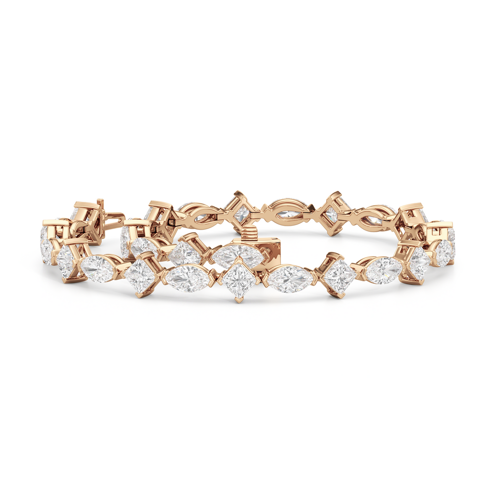 Alternating Marquise and Princess Tennis Bracelet with Lab Cut Diamond in 14KT Rose Gold view 3
