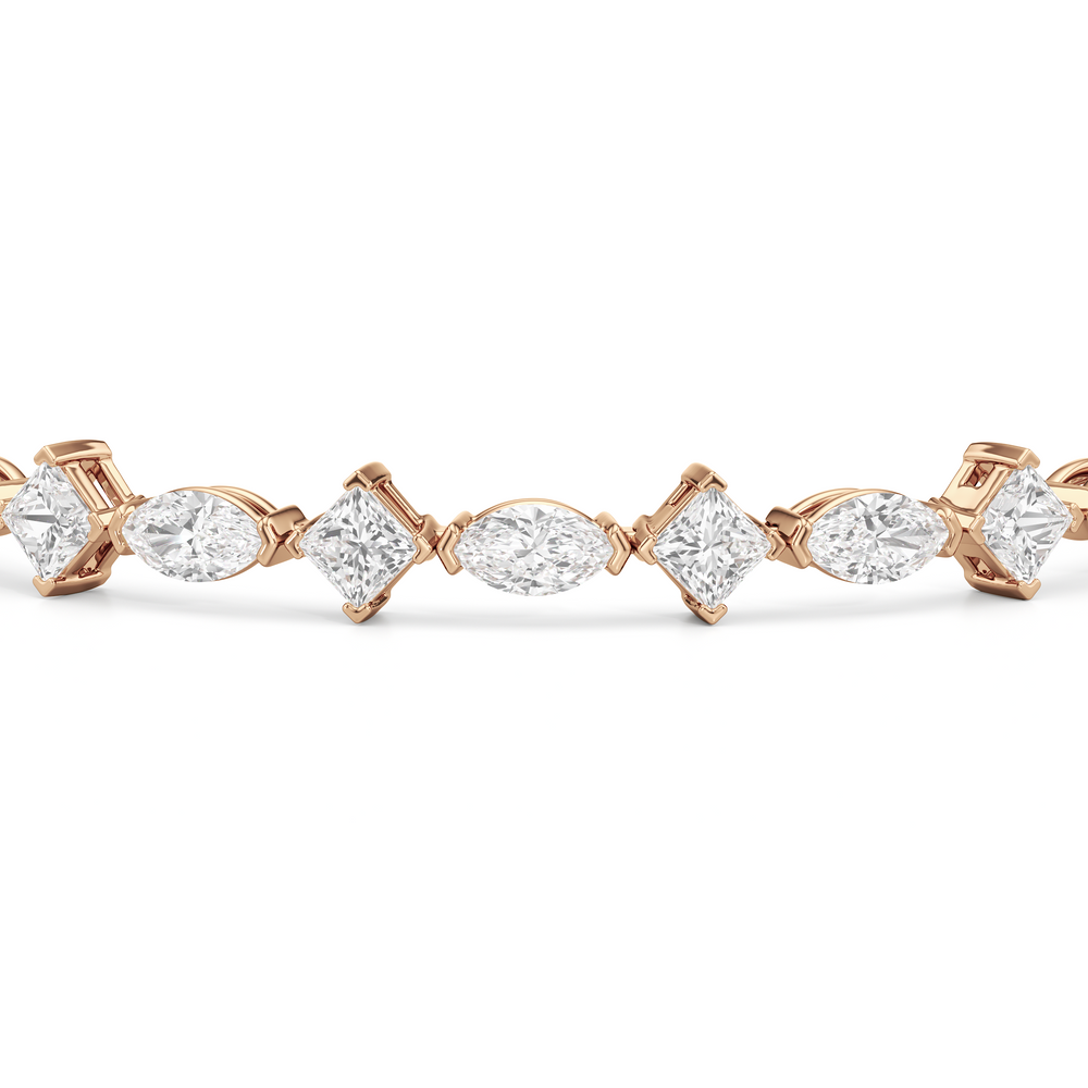Alternating Marquise and Princess Tennis Bracelet with Lab Cut Diamond in 14KT Rose Gold view 6
