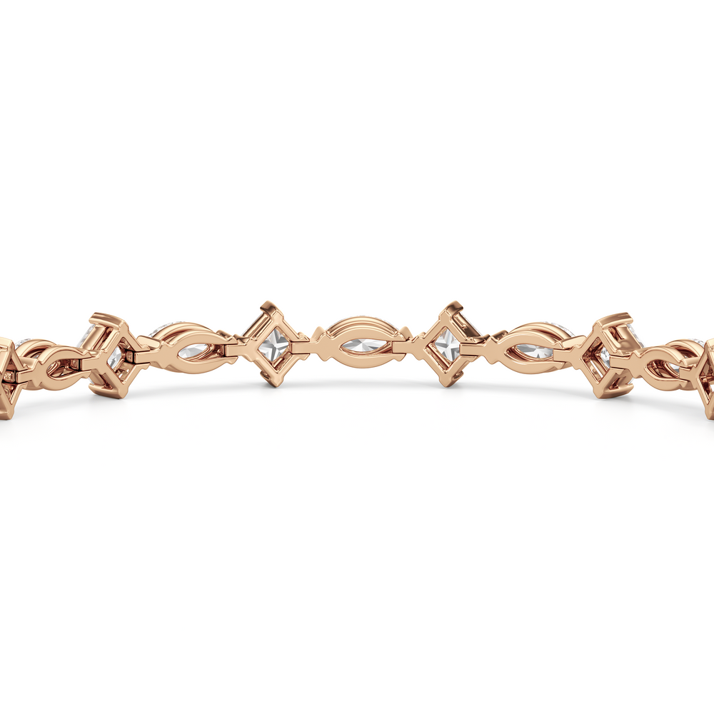Alternating Marquise and Princess Tennis Bracelet with Lab Cut Diamond in 14KT Rose Gold view 8

