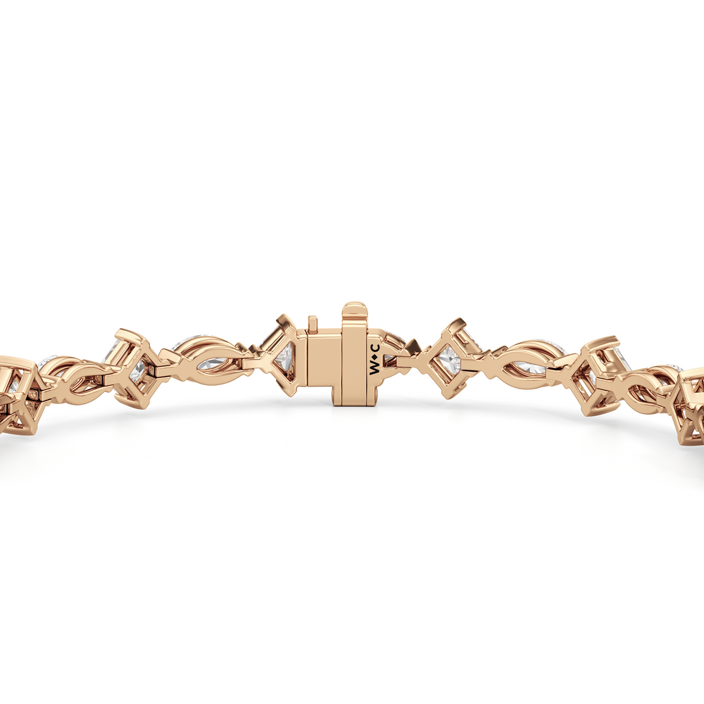 Alternating Marquise and Princess Tennis Bracelet with Lab Cut Diamond in 14KT Rose Gold view 7
