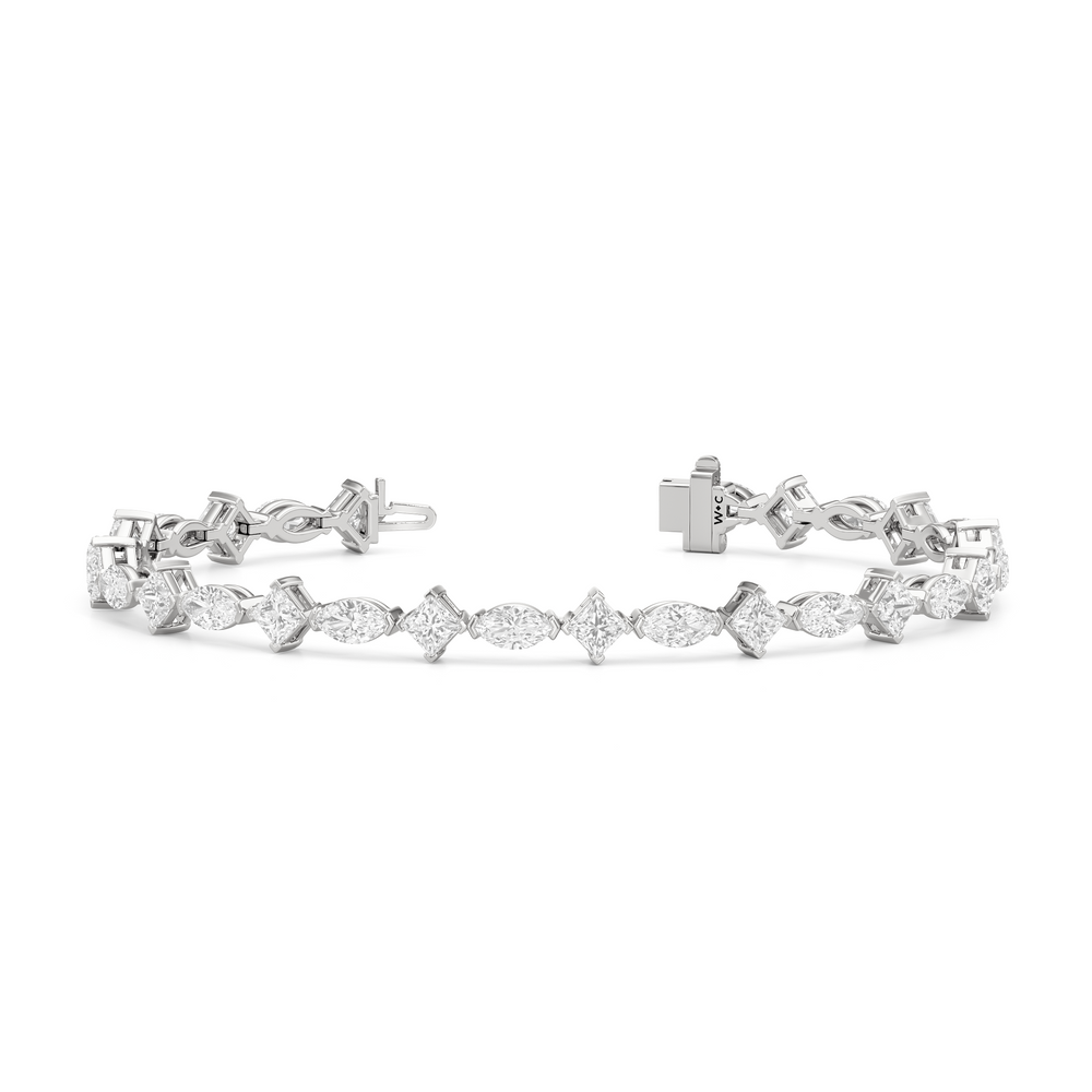 Alternating Marquise and Princess Tennis Bracelet with Lab Cut Diamond in 14KT White Gold view 2
