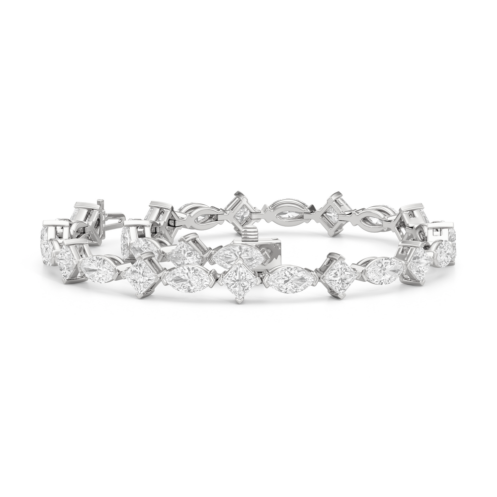 Alternating Marquise and Princess Tennis Bracelet with Lab Cut Diamond in 14KT White Gold view 3
