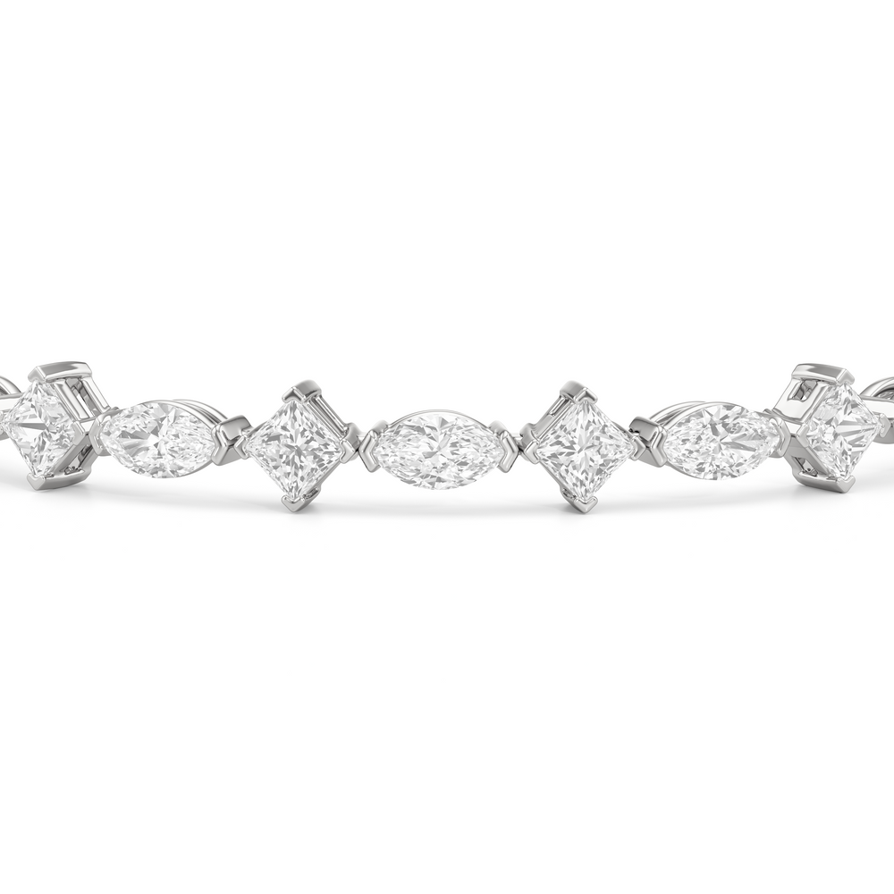 Alternating Marquise and Princess Tennis Bracelet with Lab Cut Diamond in 14KT White Gold view 6
