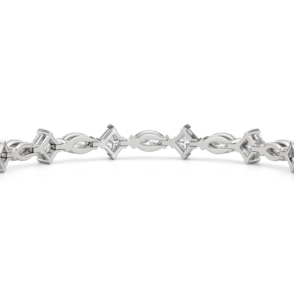 Alternating Marquise and Princess Tennis Bracelet with Lab Cut Diamond in 14KT White Gold view 8
