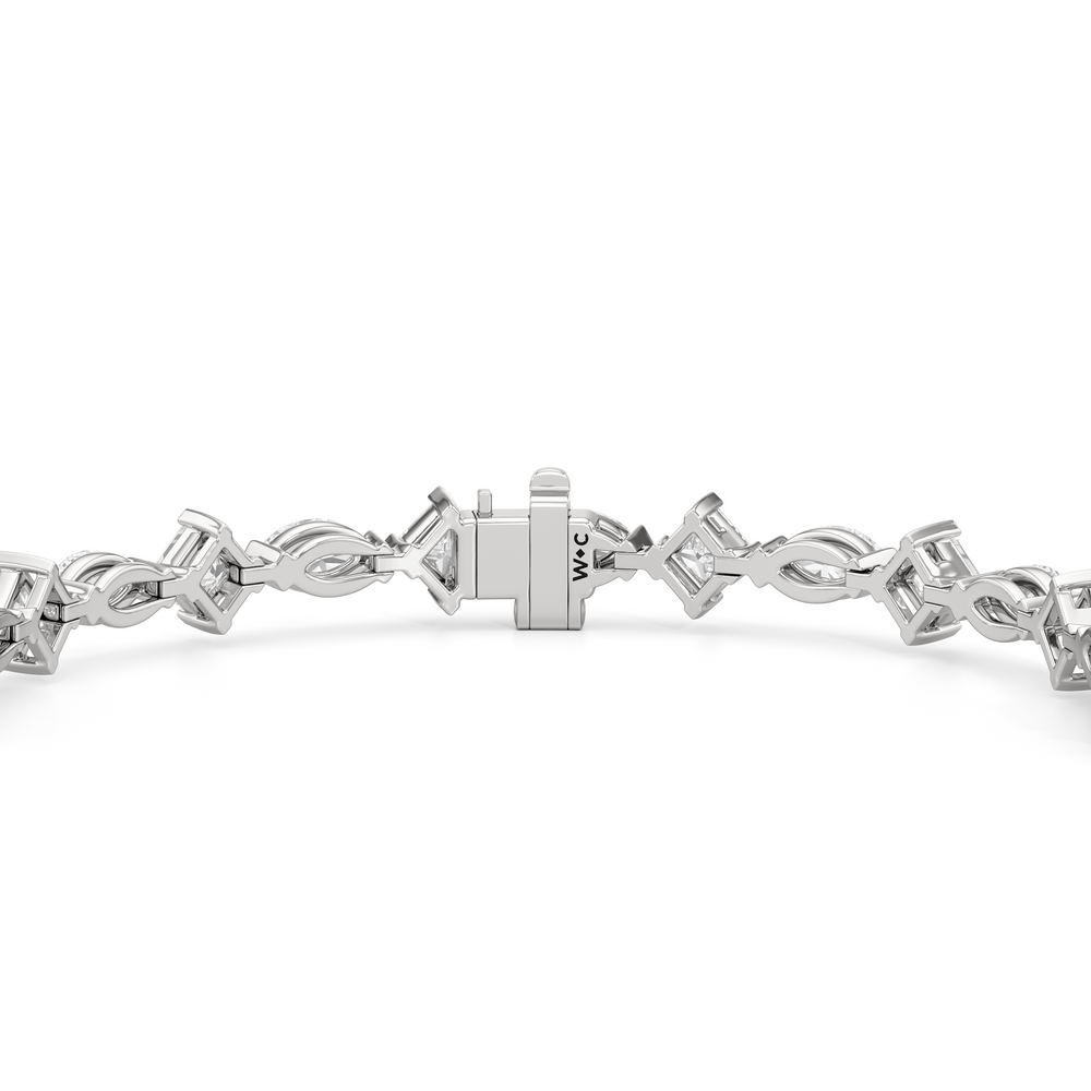 Alternating Marquise and Princess Tennis Bracelet with Lab Cut Diamond in 14KT White Gold view 7
