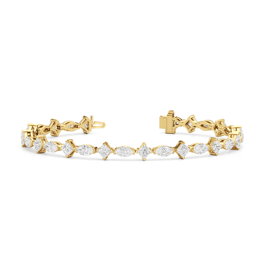 Alternating Marquise and Princess Tennis Bracelet with Lab Cut Diamond in 14KT Yellow Gold view 2
