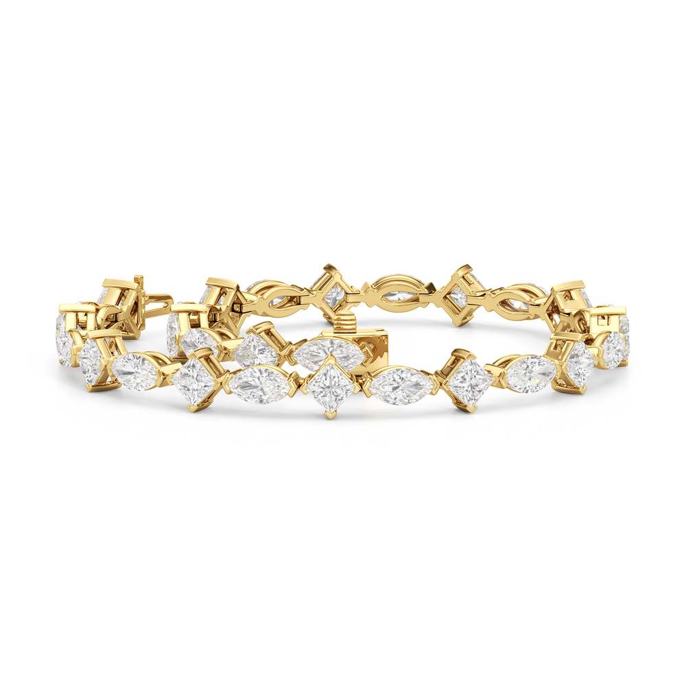 Alternating Marquise and Princess Tennis Bracelet with Lab Cut Diamond in 14KT Yellow Gold view 3
