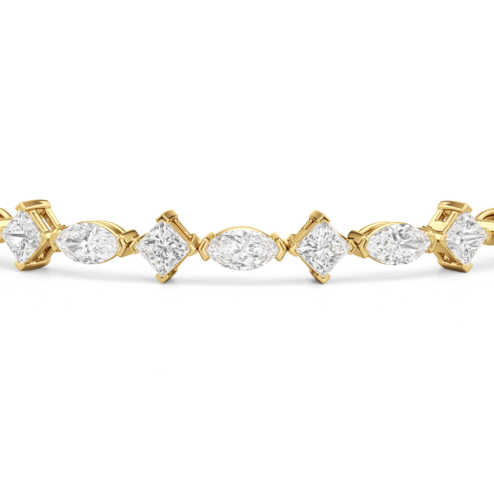 Alternating Marquise and Princess Tennis Bracelet with Lab Cut Diamond in 14KT Yellow Gold view 6
