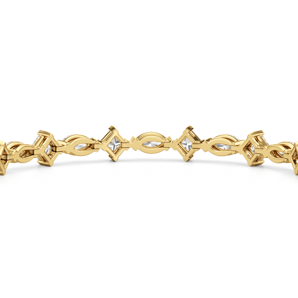 Alternating Marquise and Princess Tennis Bracelet with Lab Cut Diamond in 14KT Yellow Gold view 8
