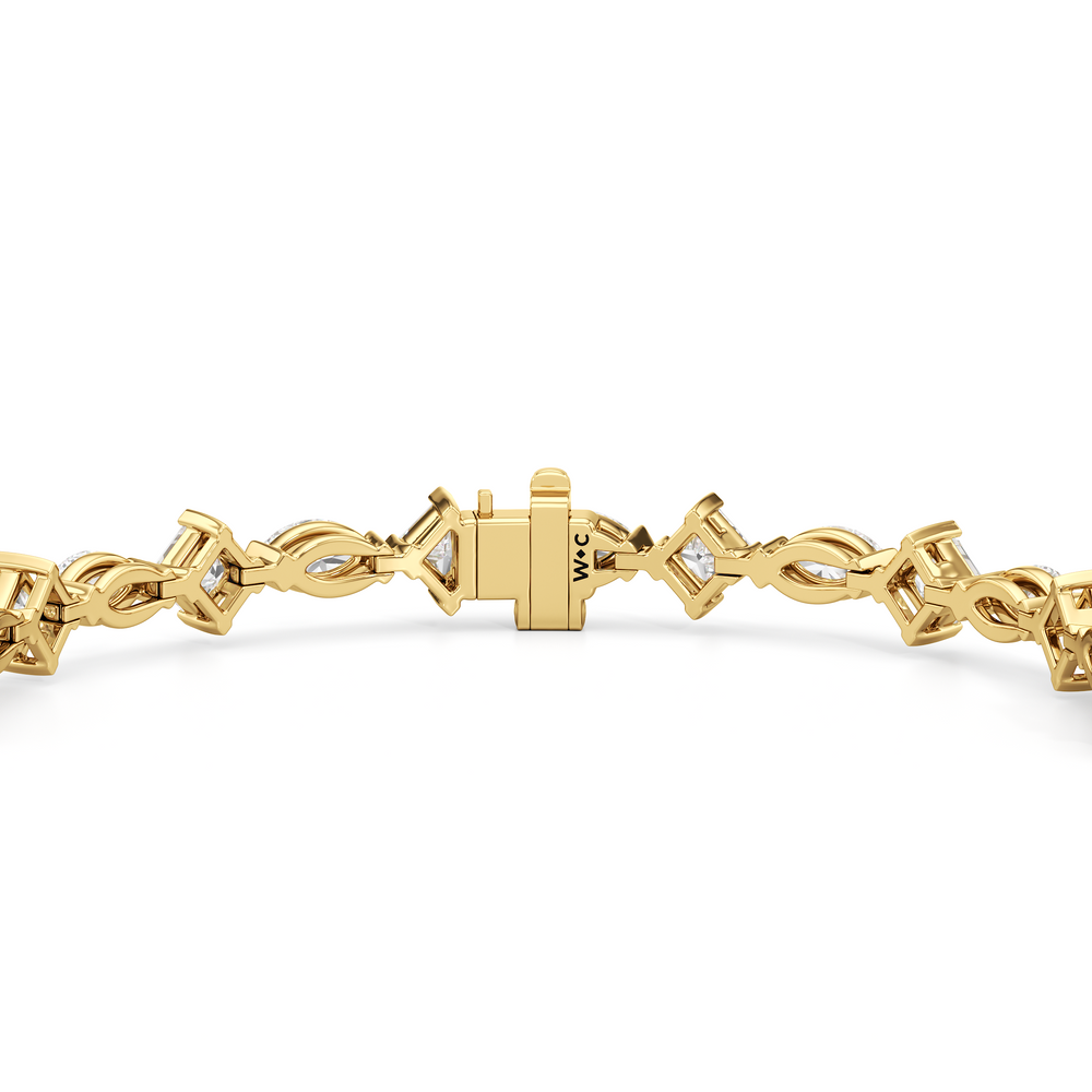 Alternating Marquise and Princess Tennis Bracelet with Lab Cut Diamond in 14KT Yellow Gold view 7
