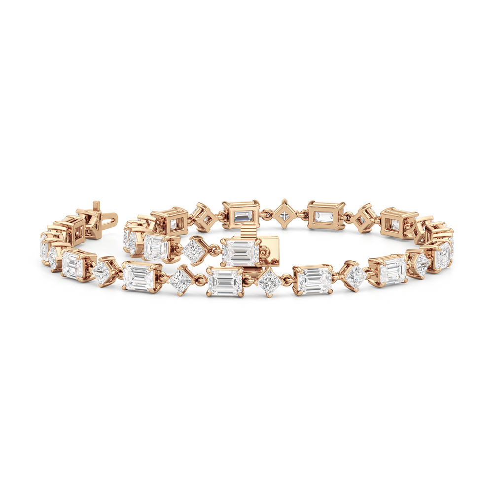 Alternating Emerald and Princess Tennis Bracelet with 6 Cut Diamond in 14KT Rose Gold view 3
