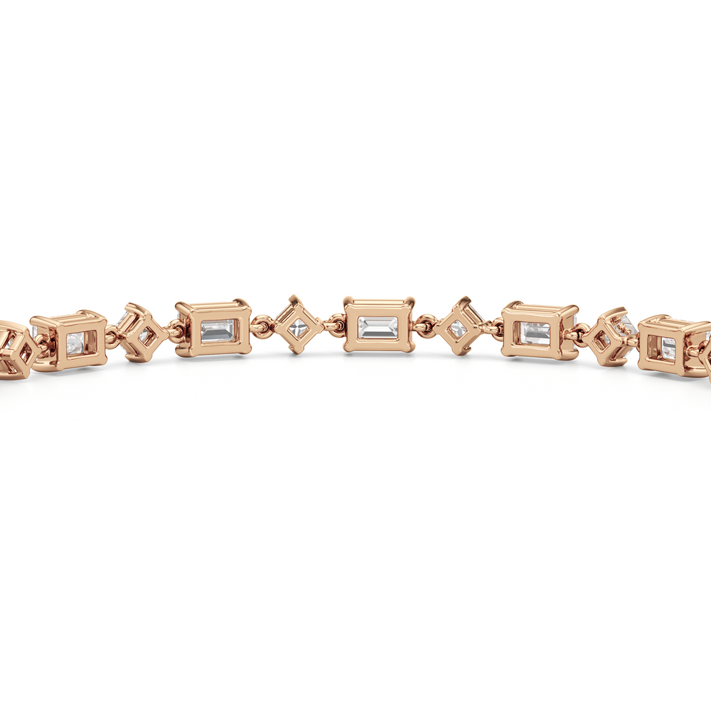 Alternating Emerald and Princess Tennis Bracelet with 6 Cut Diamond in 14KT Rose Gold view 8
