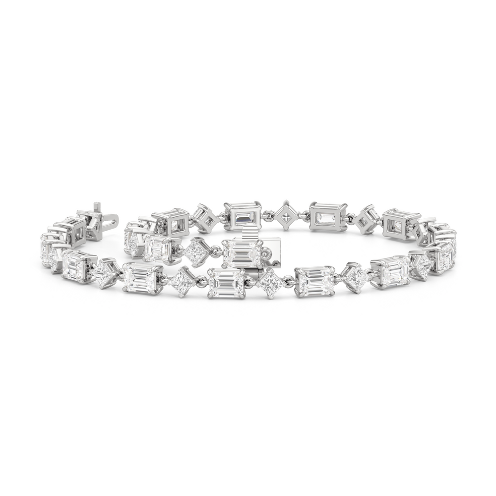 Alternating Emerald and Princess Tennis Bracelet with 6 Cut Diamond in 14KT White Gold view 3
