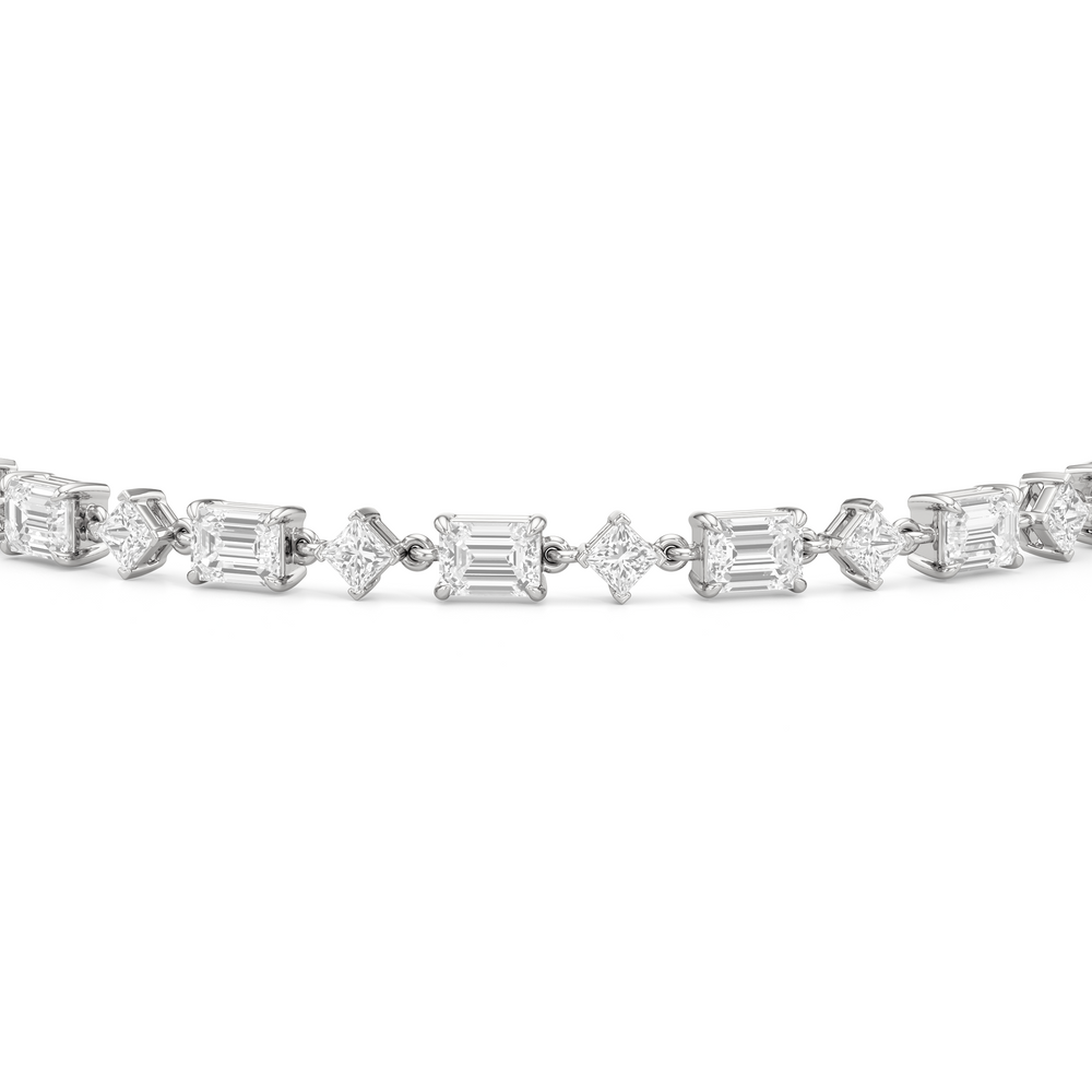 Alternating Emerald and Princess Tennis Bracelet with 6 Cut Diamond in 14KT White Gold view 6
