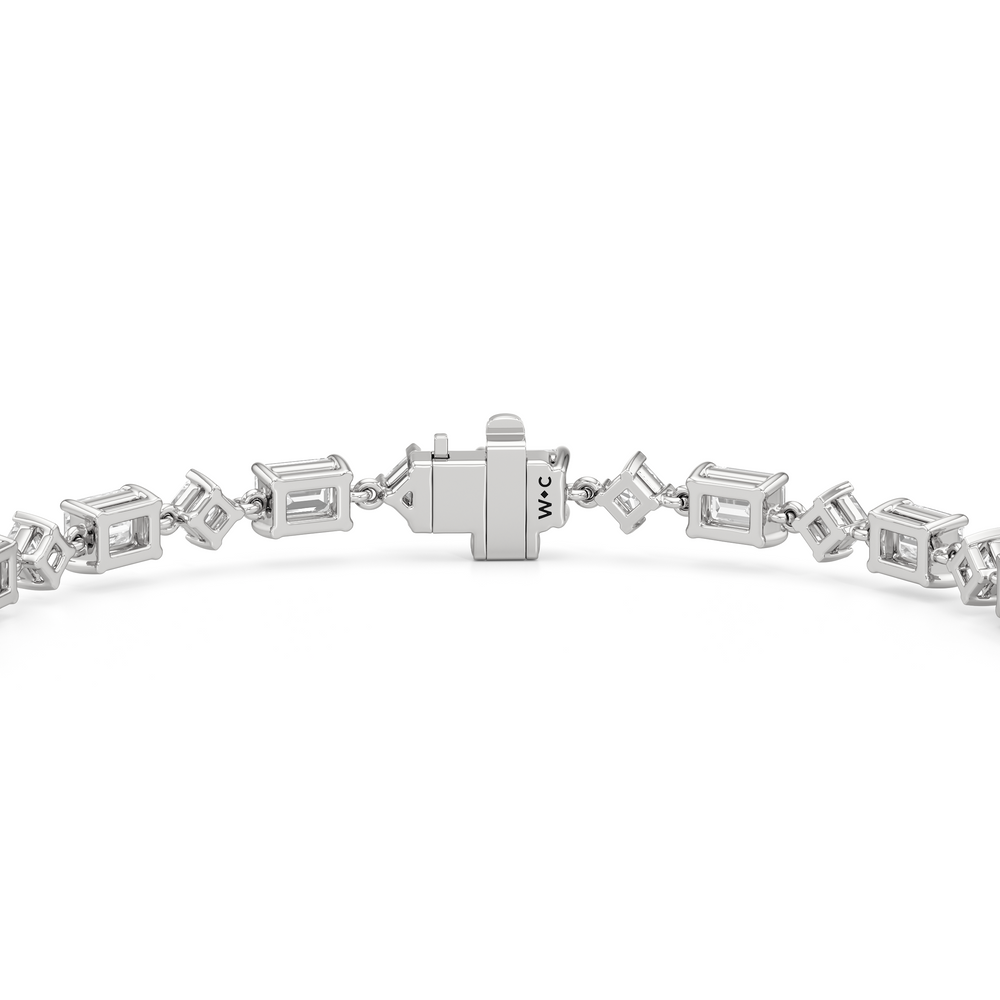 Alternating Emerald and Princess Tennis Bracelet with 6 Cut Diamond in 14KT White Gold view 7
