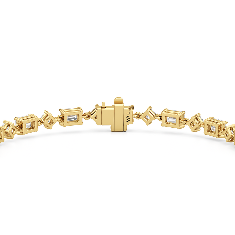 Alternating Emerald and Princess Tennis Bracelet with 6 Cut Diamond in 14KT Yellow Gold view 7
