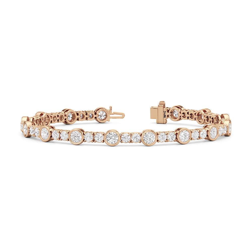 Stationed Round Bezel Set Tennis Bracelet with 6 7/8 Cut Diamond in 14KT Rose Gold view 2
