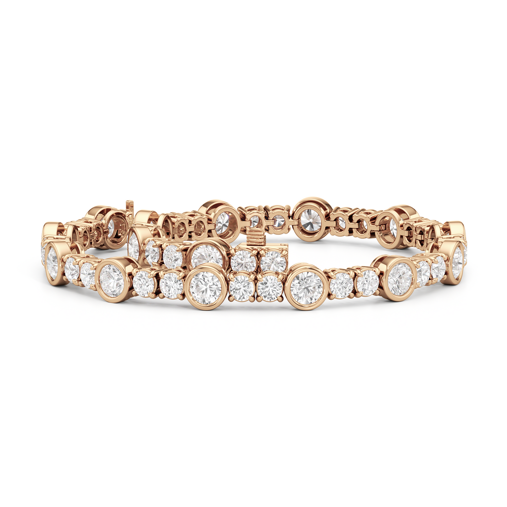 Stationed Round Bezel Set Tennis Bracelet with 6 7/8 Cut Diamond in 14KT Rose Gold view 3
