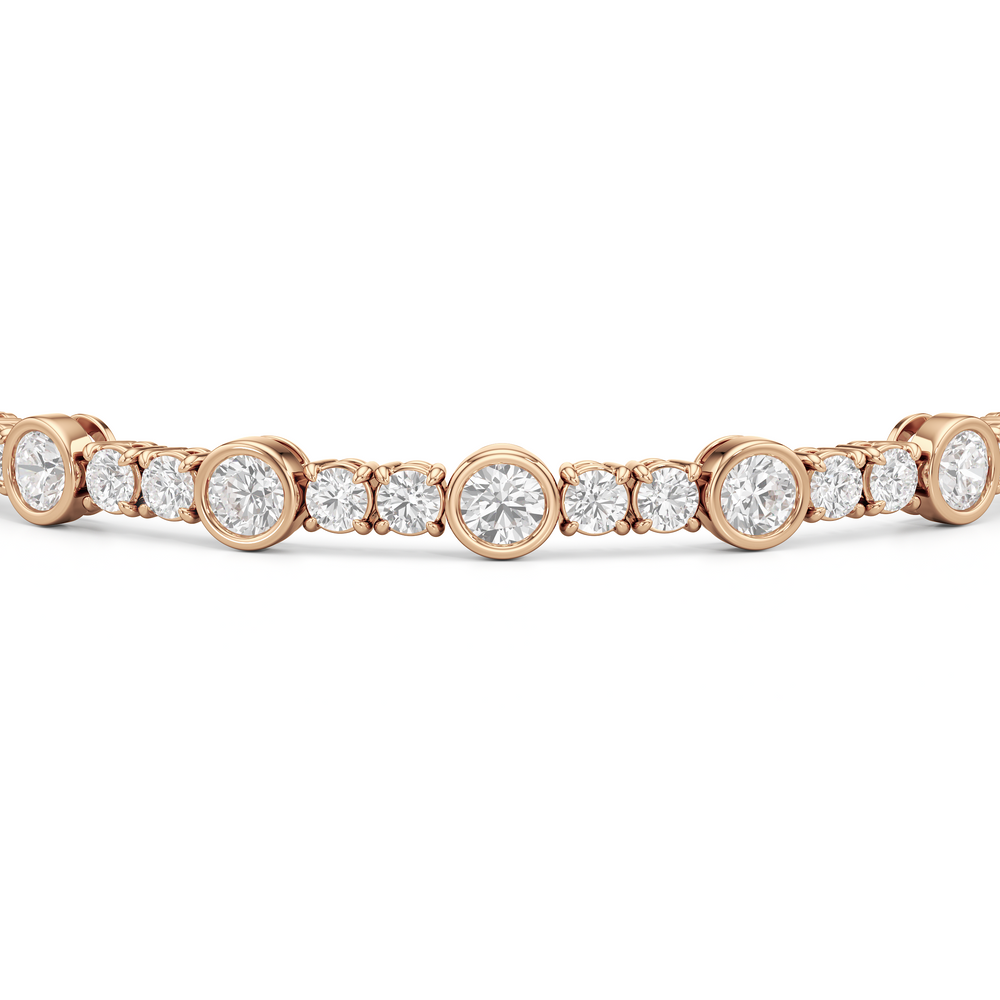 Stationed Round Bezel Set Tennis Bracelet with 6 7/8 Cut Diamond in 14KT Rose Gold view 6
