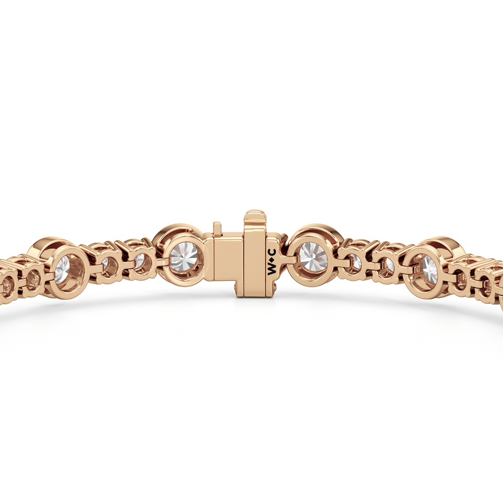 Stationed Round Bezel Set Tennis Bracelet with 6 7/8 Cut Diamond in 14KT Rose Gold view 7

